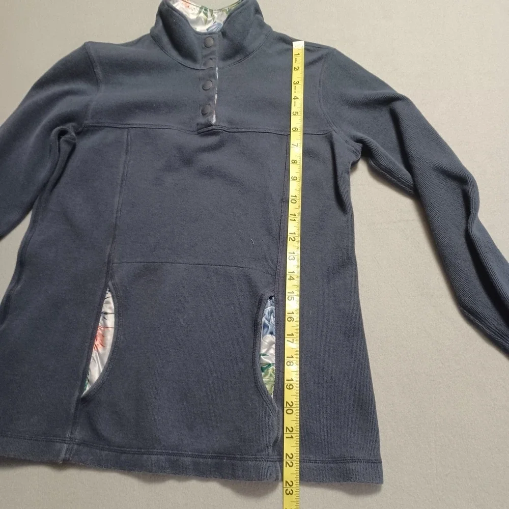 Tommy Bahama‎ Womens XS Navy Blue Fleece Snap Mock Neck Tropical Floral Pullover
